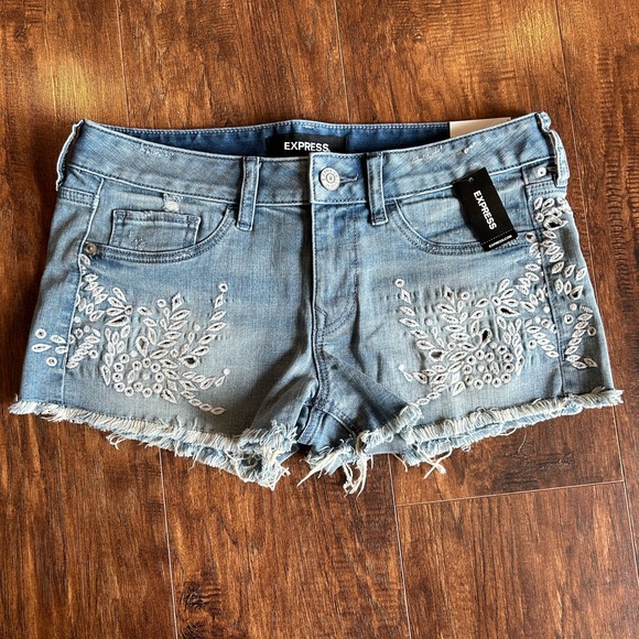 Express Embroidered Denim Cutoffs - Picture 1 of 8